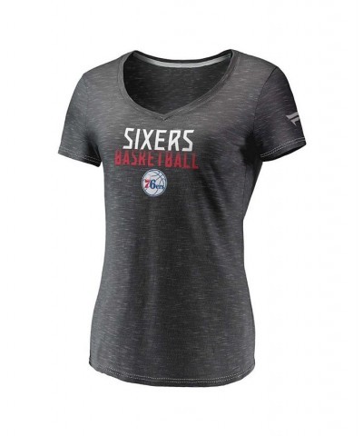 Women's Charcoal Philadelphia 76ers Double-Fade Space-Dye V-Neck T-shirt Charcoal $19.59 Tops