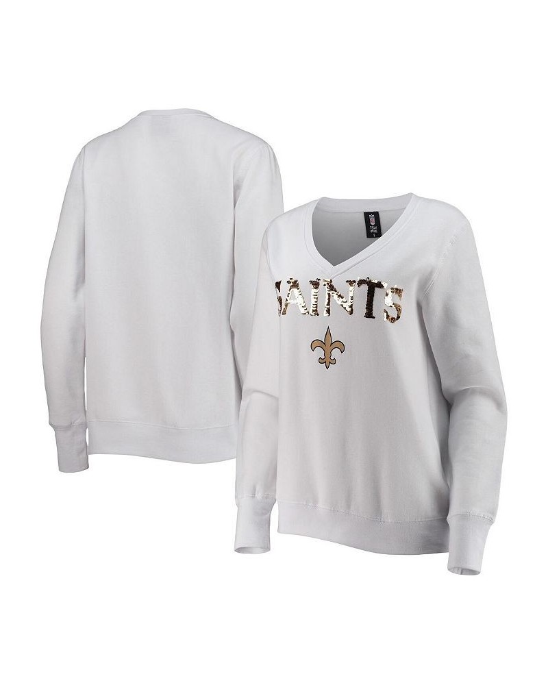 Women's White New Orleans Saints Victory V-Neck Pullover Sweatshirt White $35.70 Sweatshirts