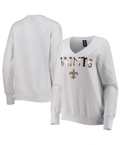 Women's White New Orleans Saints Victory V-Neck Pullover Sweatshirt White $35.70 Sweatshirts