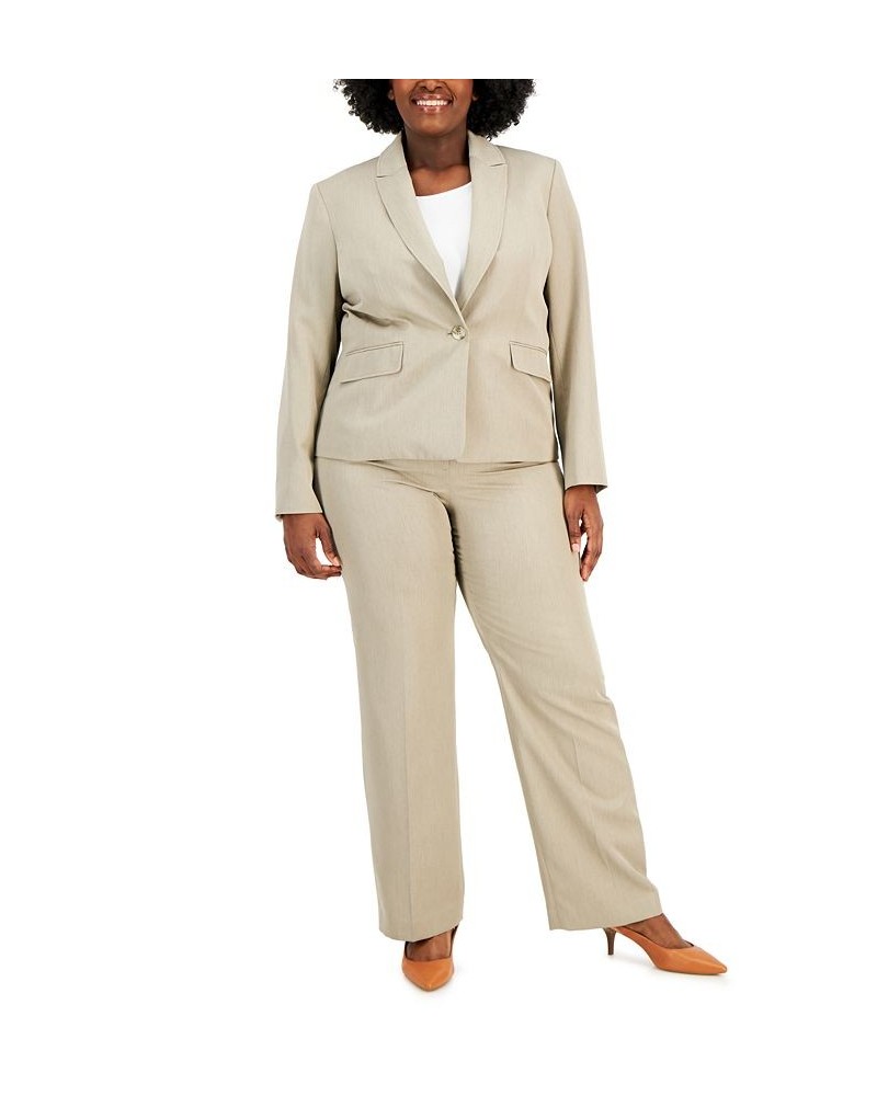 Plus Size One-Button Straight-Leg Pantsuit Tan/Beige $63.70 Suits