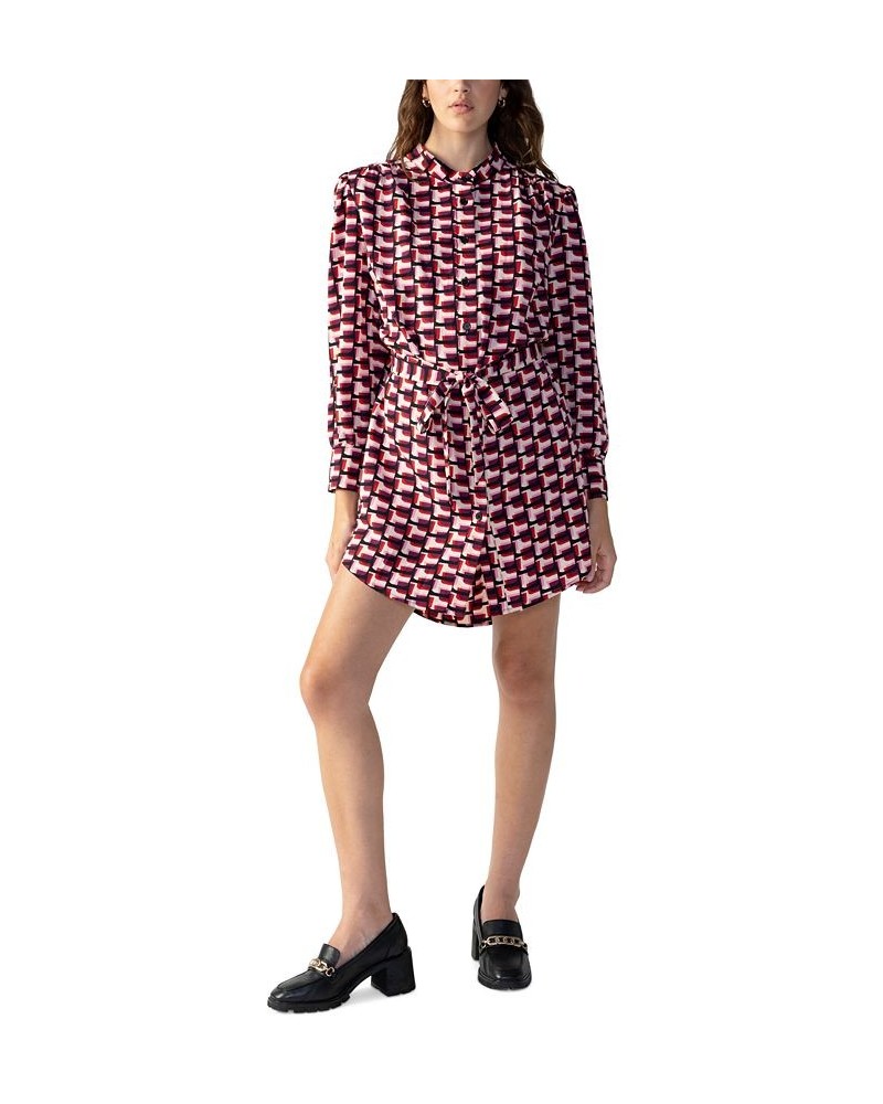 Women's Geo-Print Belted Mini Shirt Dress Night View $54.67 Dresses