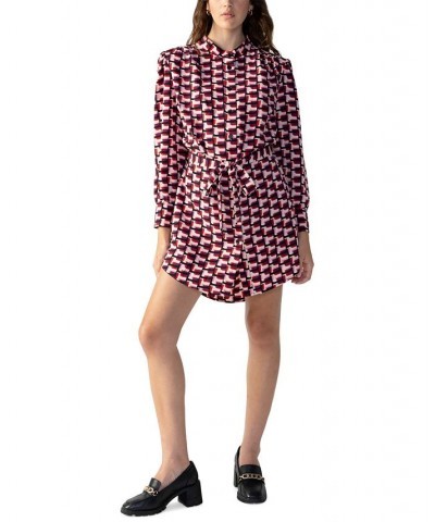 Women's Geo-Print Belted Mini Shirt Dress Night View $54.67 Dresses