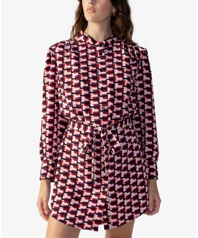 Women's Geo-Print Belted Mini Shirt Dress Night View $54.67 Dresses