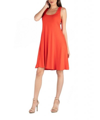 Women's Sleeveless A-Line Fit and Flare Skater Dress Orange $28.60 Dresses