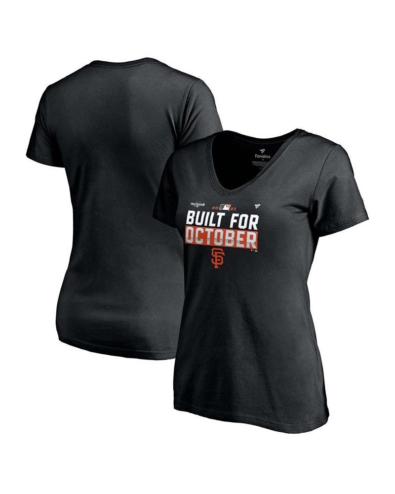 Women's Black San Francisco Giants 2021 Postseason Locker Room V-Neck T-shirt Black $15.48 Tops