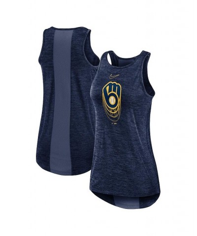 Women's Navy Milwaukee Brewers Logo Fade High Neck Performance Tank Top Navy $27.99 Tops