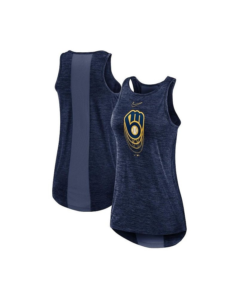 Women's Navy Milwaukee Brewers Logo Fade High Neck Performance Tank Top Navy $27.99 Tops