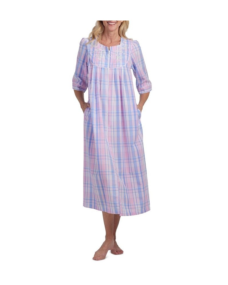 Petite Embroidered Zip-Front Nightgown Blue $26.24 Sleepwear