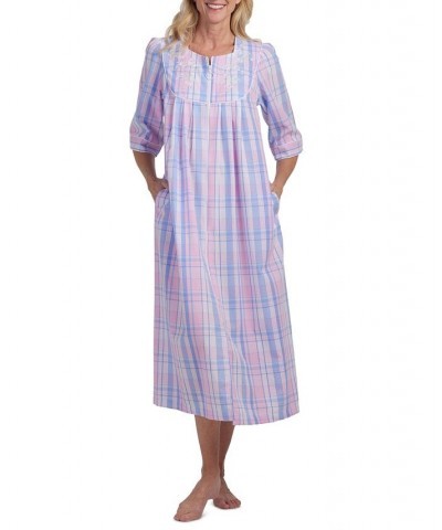 Petite Embroidered Zip-Front Nightgown Blue $26.24 Sleepwear