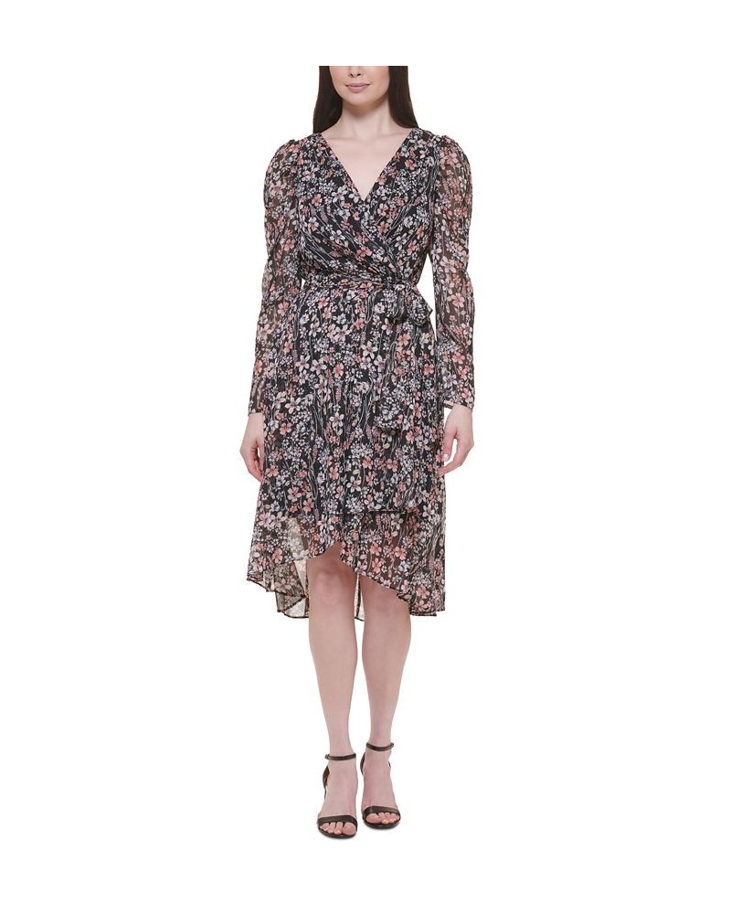 Women's Side-Tie Tulip-Hem Chiffon Dress Black Multi $32.68 Dresses