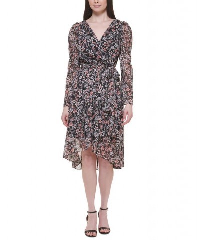 Women's Side-Tie Tulip-Hem Chiffon Dress Black Multi $32.68 Dresses