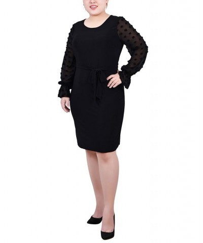 Plus Size Long Chiffon-Sleeve Knit Dress Black $13.94 Dresses