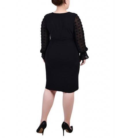 Plus Size Long Chiffon-Sleeve Knit Dress Black $13.94 Dresses