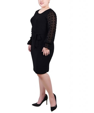 Plus Size Long Chiffon-Sleeve Knit Dress Black $13.94 Dresses