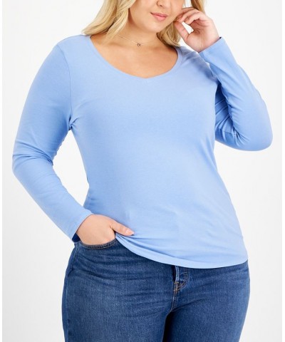 Plus Size V-Neck Top Blue $10.07 Tops