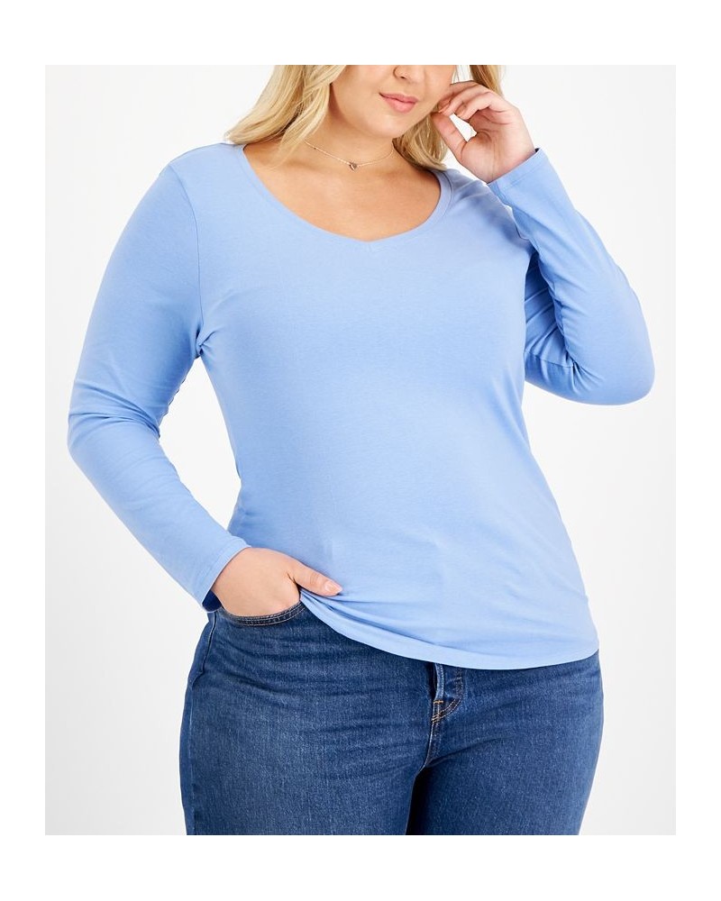 Plus Size V-Neck Top Blue $10.07 Tops