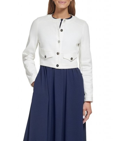 Women's Collarless Long-Sleeve Cropped Jacket Ivory $39.16 Sweaters