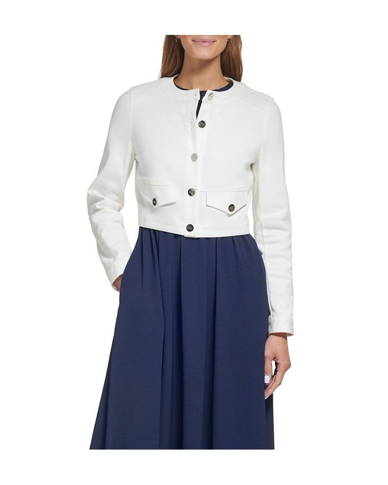 Women's Collarless Long-Sleeve Cropped Jacket Ivory $39.16 Sweaters