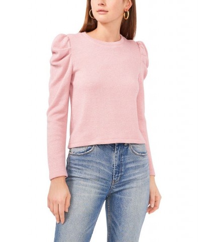 Draped Shoulder Long Sleeve Crewneck Top Pink $19.67 Tops