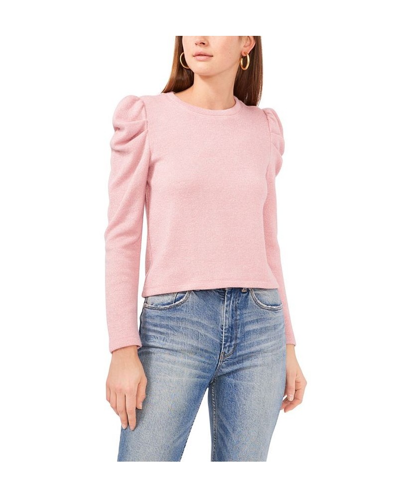 Draped Shoulder Long Sleeve Crewneck Top Pink $19.67 Tops