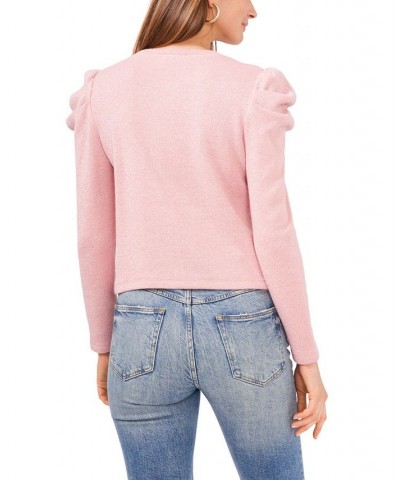 Draped Shoulder Long Sleeve Crewneck Top Pink $19.67 Tops