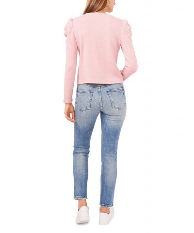 Draped Shoulder Long Sleeve Crewneck Top Pink $19.67 Tops