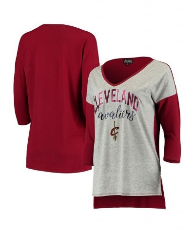 Women's Cleveland Cavaliers Meet Your Match Colorblock 3/4-Sleeve Tri-Blend V-Neck T-shirt Heathered Gray $25.85 Tops