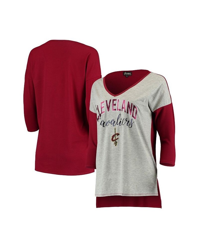 Women's Cleveland Cavaliers Meet Your Match Colorblock 3/4-Sleeve Tri-Blend V-Neck T-shirt Heathered Gray $25.85 Tops