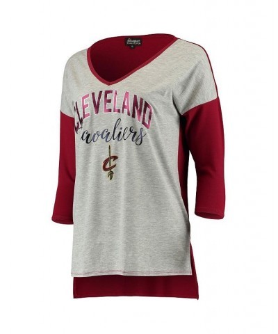 Women's Cleveland Cavaliers Meet Your Match Colorblock 3/4-Sleeve Tri-Blend V-Neck T-shirt Heathered Gray $25.85 Tops