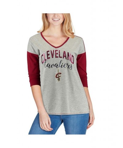 Women's Cleveland Cavaliers Meet Your Match Colorblock 3/4-Sleeve Tri-Blend V-Neck T-shirt Heathered Gray $25.85 Tops