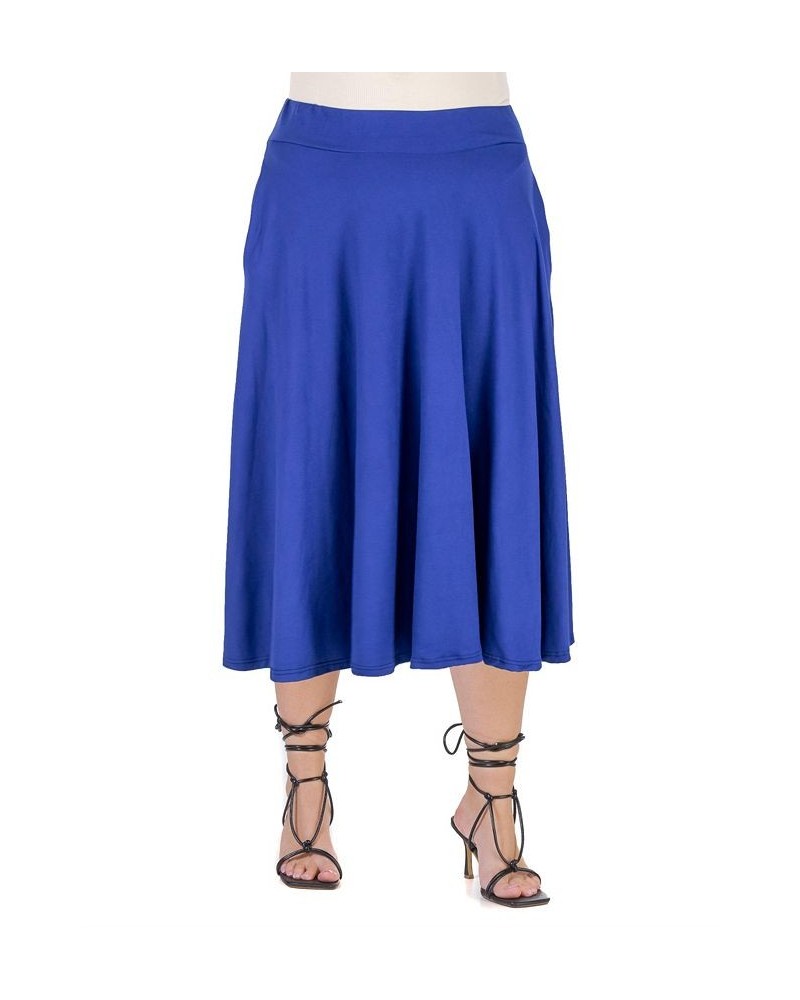 Plus Size Elastic Waist Pocket Midi Skirt Blue $30.10 Skirts