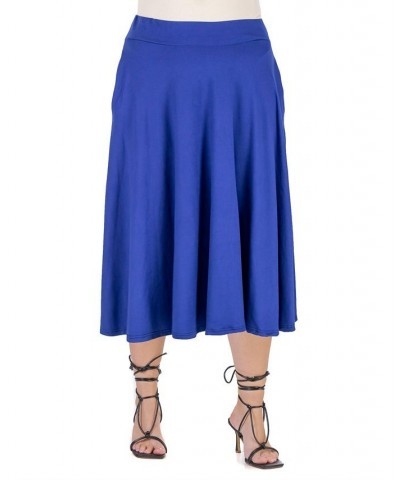 Plus Size Elastic Waist Pocket Midi Skirt Blue $30.10 Skirts