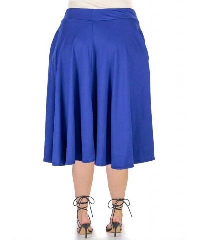 Plus Size Elastic Waist Pocket Midi Skirt Blue $30.10 Skirts