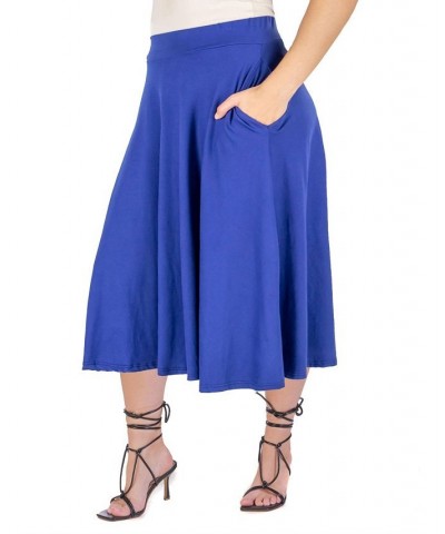 Plus Size Elastic Waist Pocket Midi Skirt Blue $30.10 Skirts