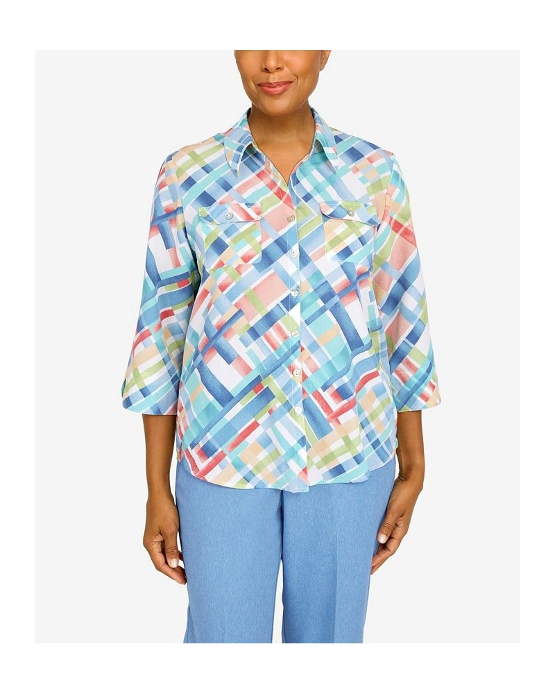 Women's Peace Of Mind Plaid Button Down Top Multi $31.97 Tops