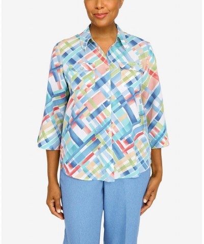 Women's Peace Of Mind Plaid Button Down Top Multi $31.97 Tops