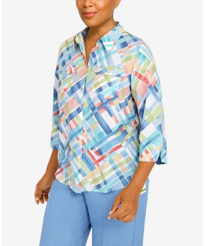 Women's Peace Of Mind Plaid Button Down Top Multi $31.97 Tops