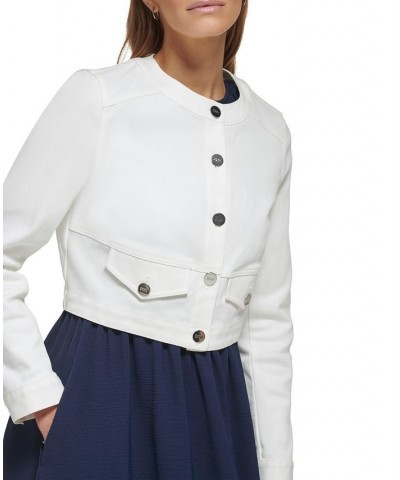 Women's Collarless Long-Sleeve Cropped Jacket Ivory $39.16 Sweaters