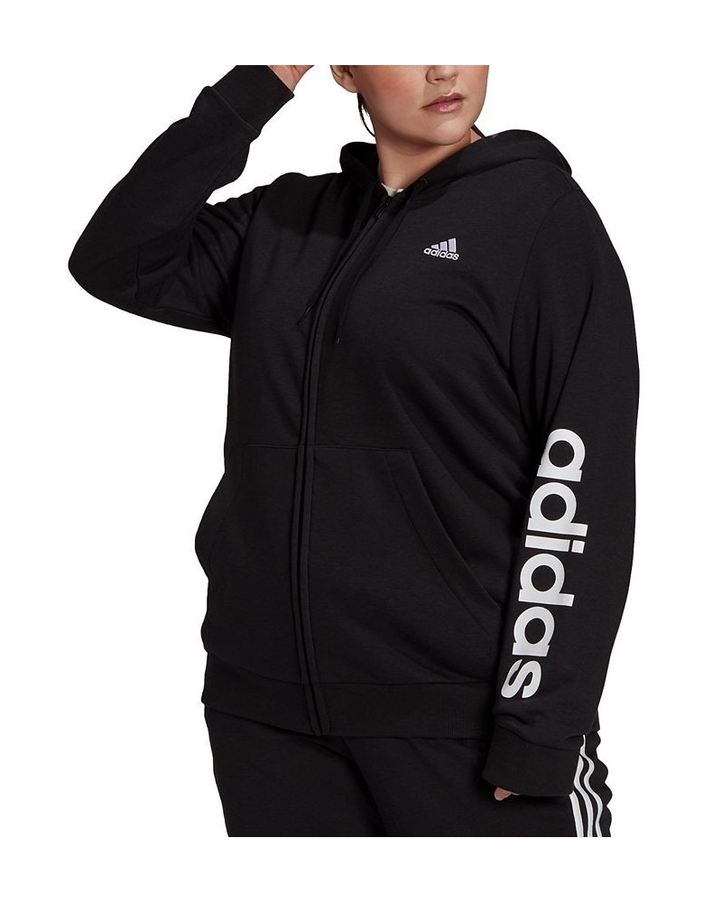 Essentials Plus Size French Terry Logo-Sleeve Hoodie Black/White $29.70 Sweatshirts