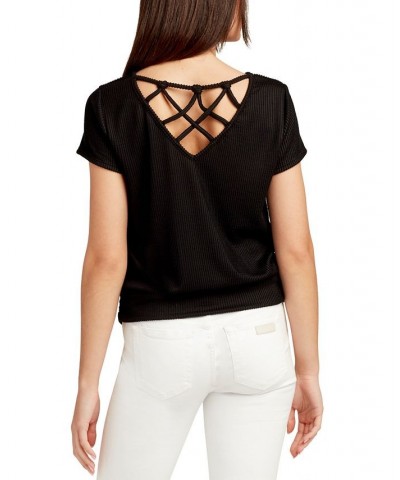 Juniors' Lattice-Back Ribbed-Texture Top Tan/Beige $29.40 Tops