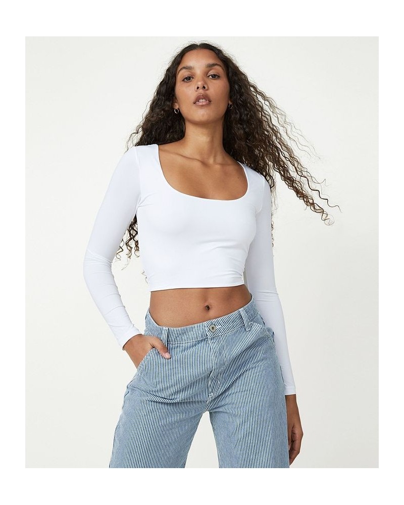 Women's Sculpted Scoop Neck Long Sleeve Top White $21.19 Tops