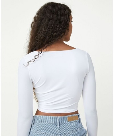 Women's Sculpted Scoop Neck Long Sleeve Top White $21.19 Tops