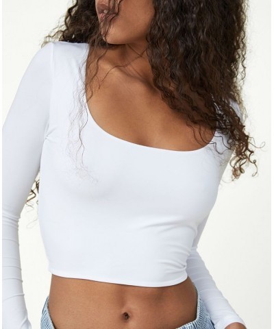 Women's Sculpted Scoop Neck Long Sleeve Top White $21.19 Tops