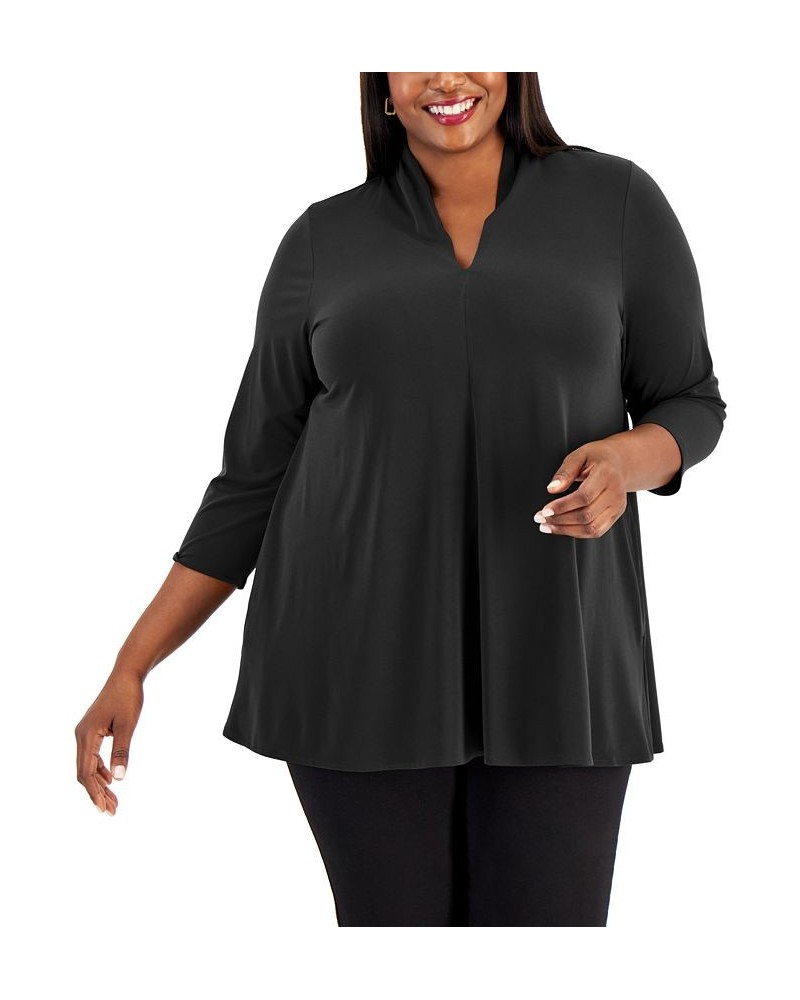 Plus Size V-Neck Top Black $17.49 Tops