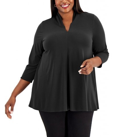 Plus Size V-Neck Top Black $17.49 Tops