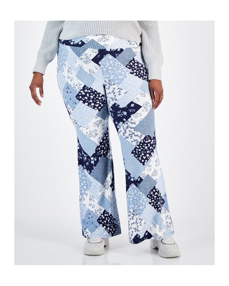 Trendy Plus Size High-Rise Pull-On Flare Pants Blue $12.54 Pants