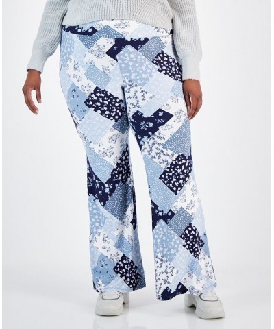 Trendy Plus Size High-Rise Pull-On Flare Pants Blue $12.54 Pants