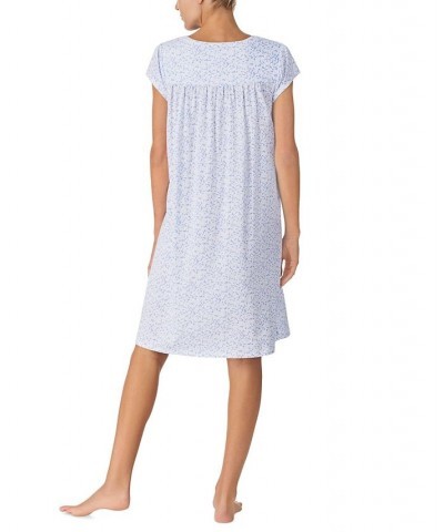 Women's Cotton Embellished Cap-Sleeve Nightgown Blue Print $34.04 Sleepwear