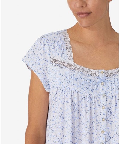 Women's Cotton Embellished Cap-Sleeve Nightgown Blue Print $34.04 Sleepwear