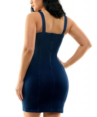 Juniors' Strappy Stretch-Denim Bodycon Dress Dark Blue $19.89 Dresses